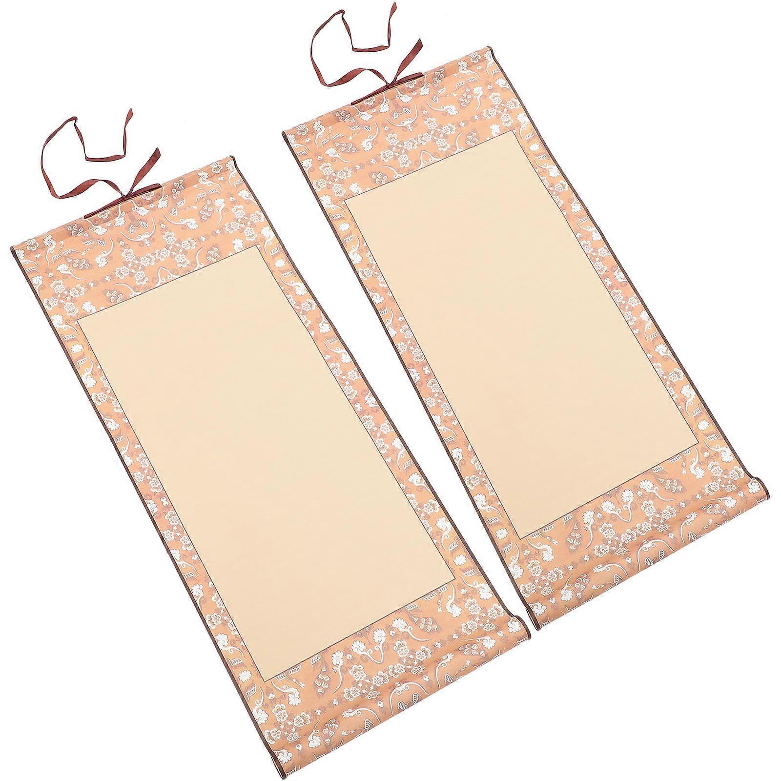 2pcs Blank Hanging Scroll Painting Scroll Chinese Rice Paper Scroll for Art Painting Writing