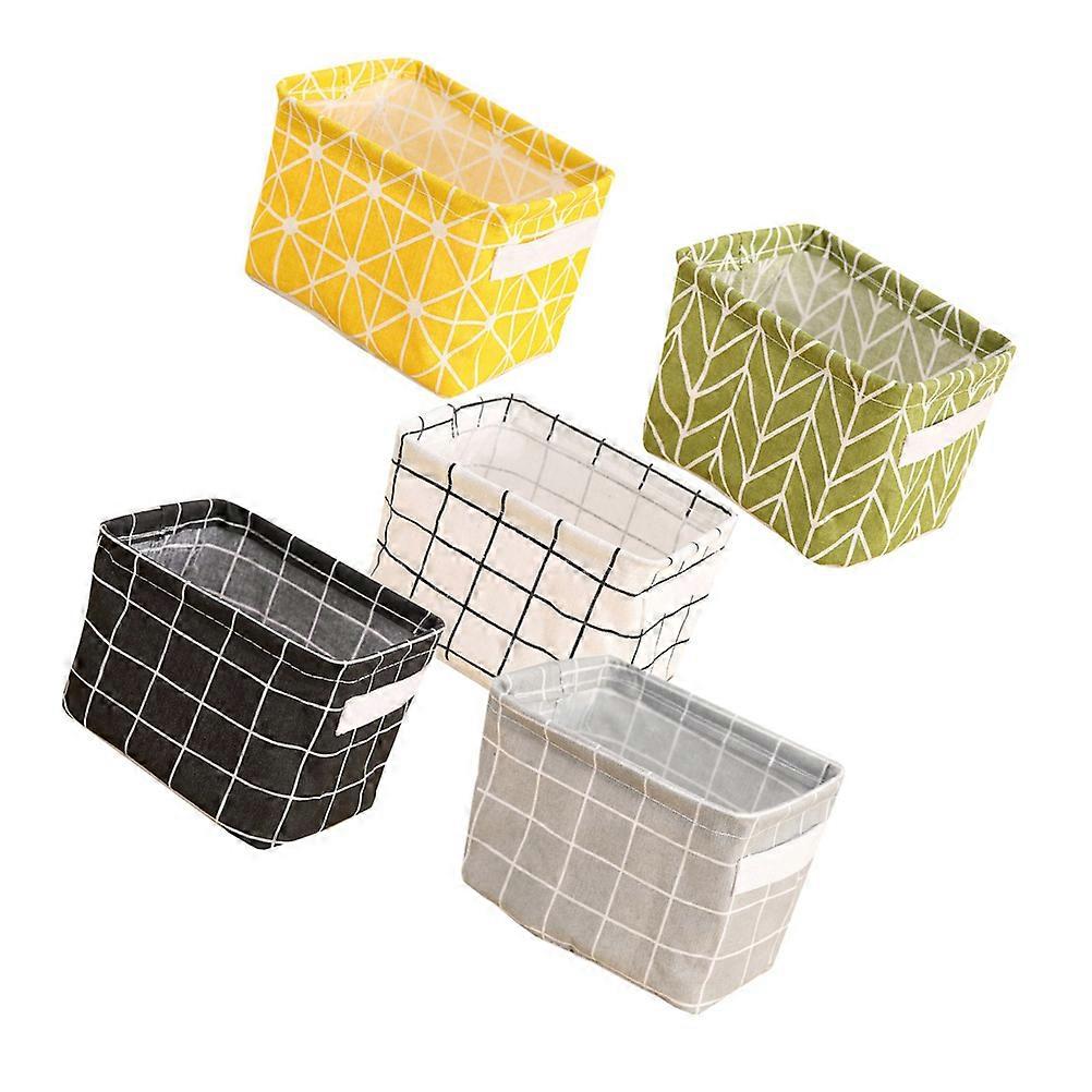 Home Storage Baskets 5Pcs Cotton Linen Foldable Boxes Assorted Color Ideal For Toy Storage In Play Area