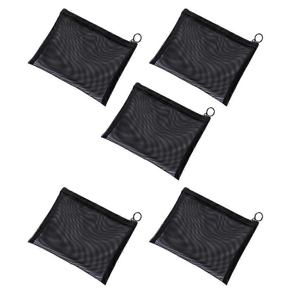 Black Mesh Toiletry Bag for Home Use with Zipper Ideal for Travel and Storage 5 Pieces