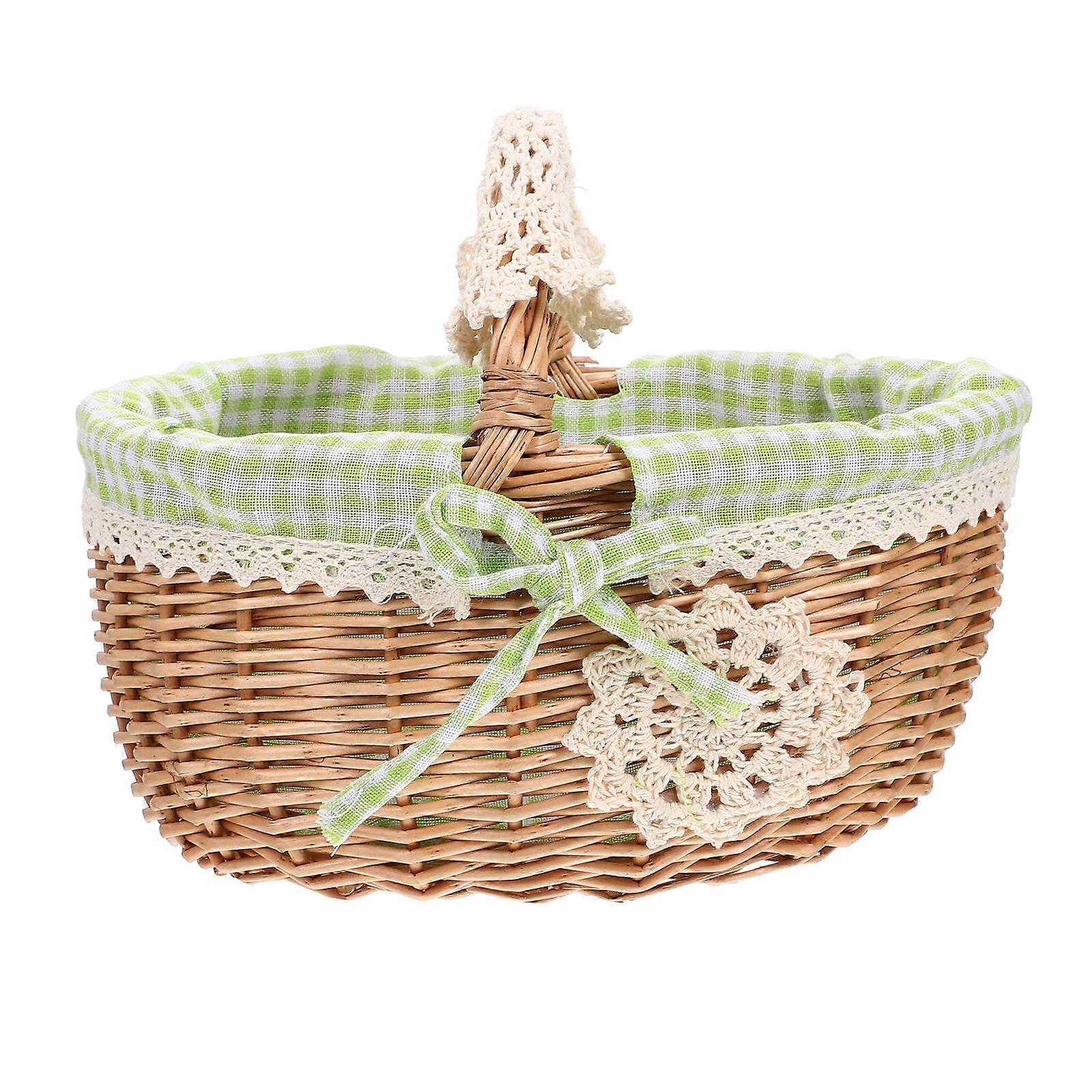 Woven Small Basket Hand-Held Basket Decorative Picnic Use 25X19CM Green Gift Storage 1Pack