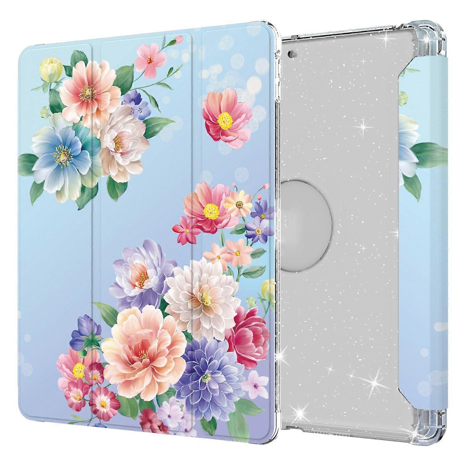 Pattern Printing Tri-fold Stand PU Leather Cover + Clear TPU Back Panel Tablet Shell Cover for iPad