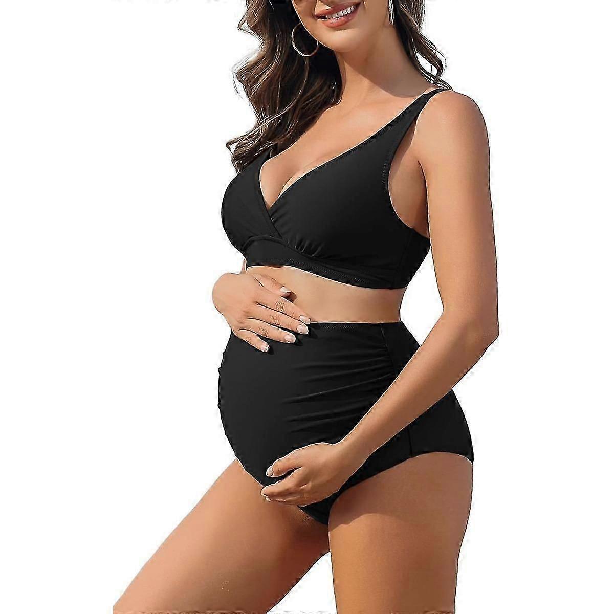 Charmleaks maillot de bain de maternité taille haute bikini ensemble Col en V Maillots de bain de grossesse Push Up Deux pièces maillots de bain
