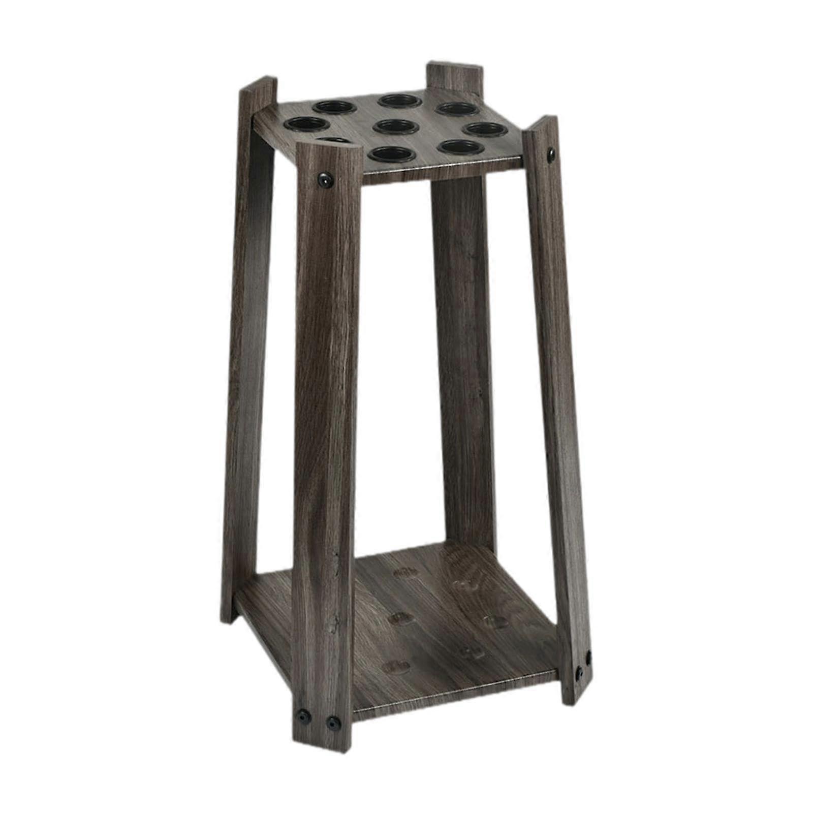 Billiard Cue Rack Stand For 9 Cues, Wooden Floor Standing Holder, Walnut Finish
