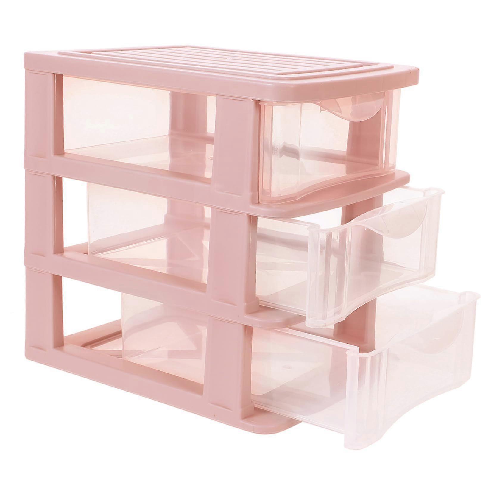 3-Layer Desk Organiser, Pink Plastic Drawer Storage for Office and Cosmetic Use, Compact and Stylish Desk Accessory