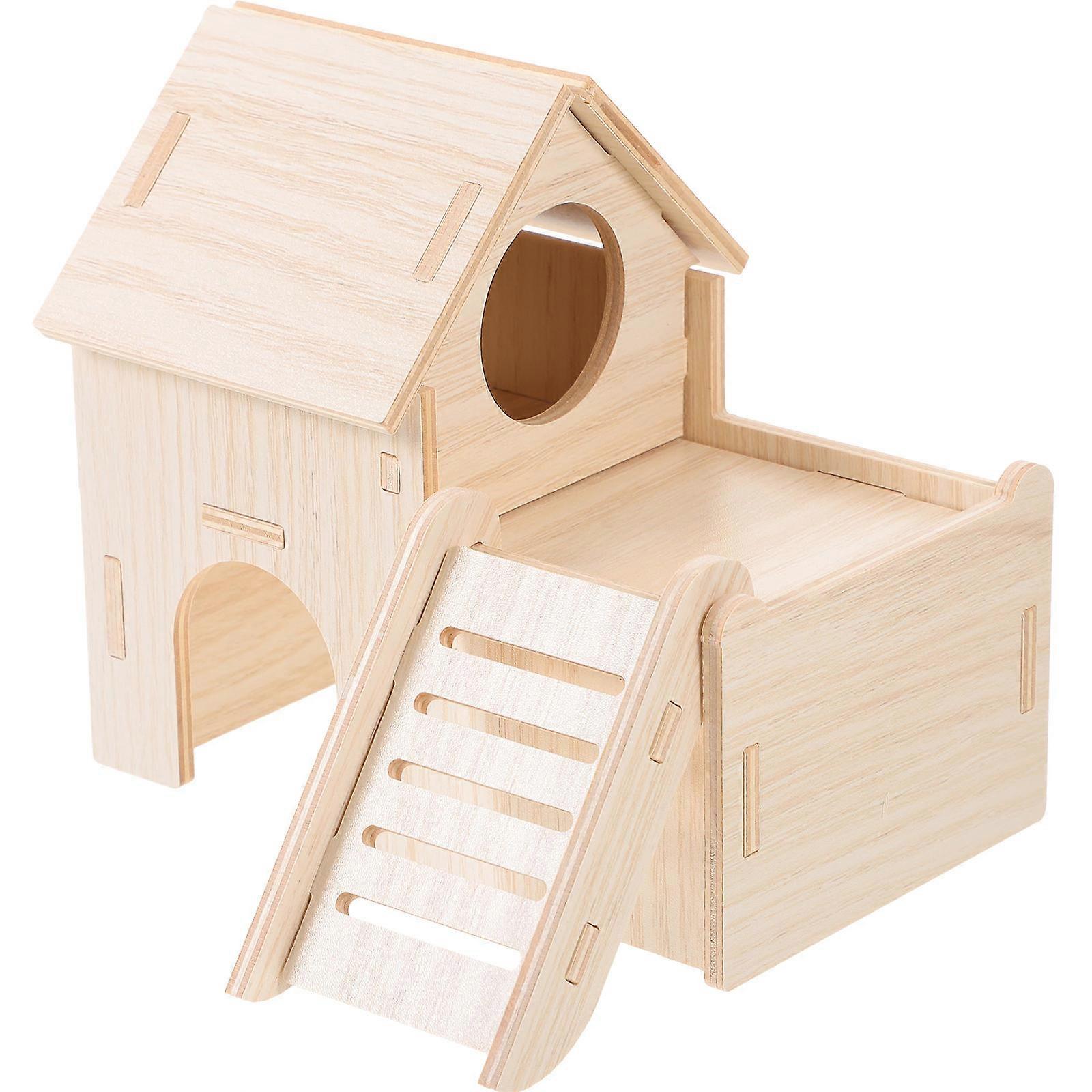 Wooden Pet House for Small Animals Hideout Hut Decor Beige Color 1 Set Safe and Comfortable