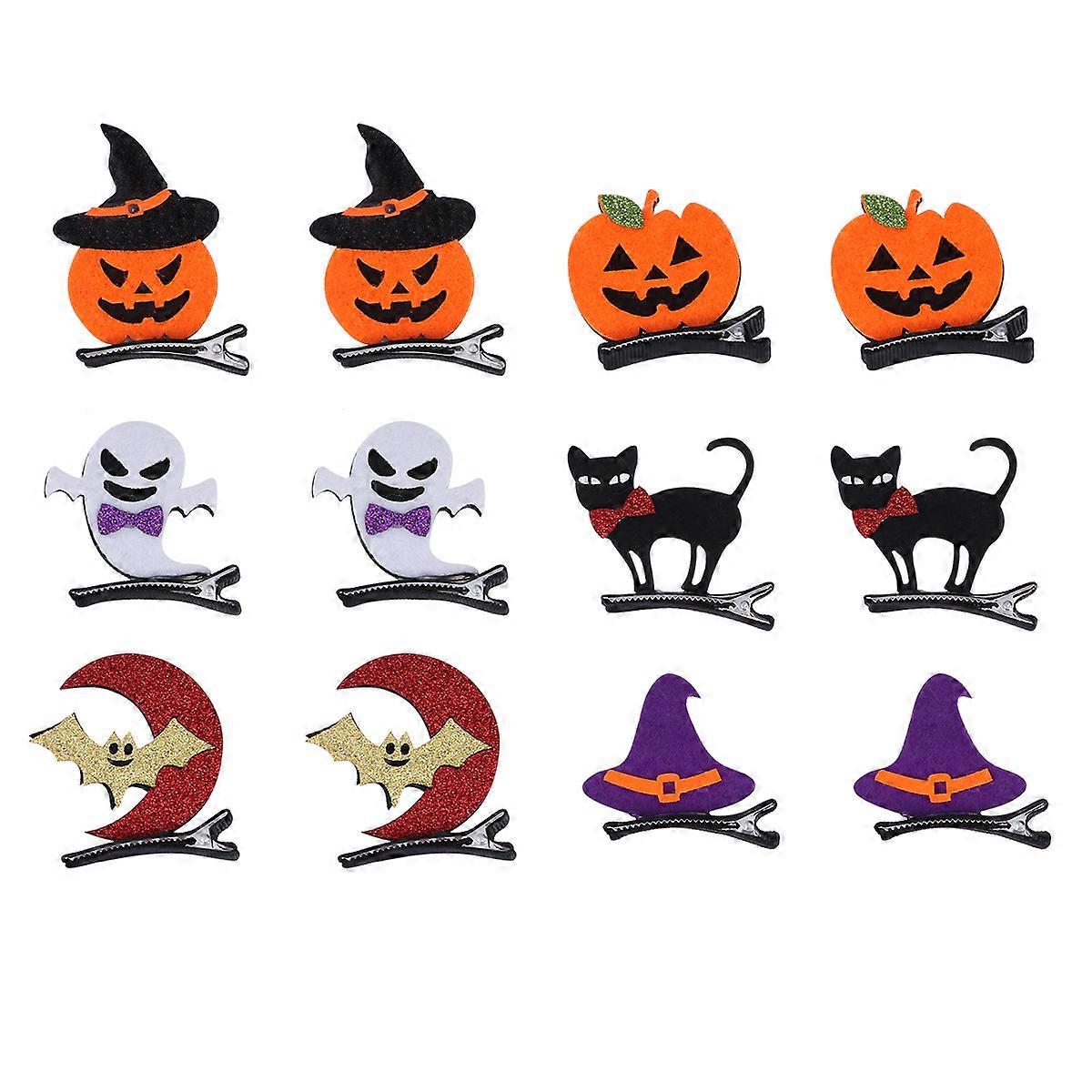 Assorted Color 12Pcs Halloween Hair Clips Set for Kids Girls with Various Shapes and Alloy Material