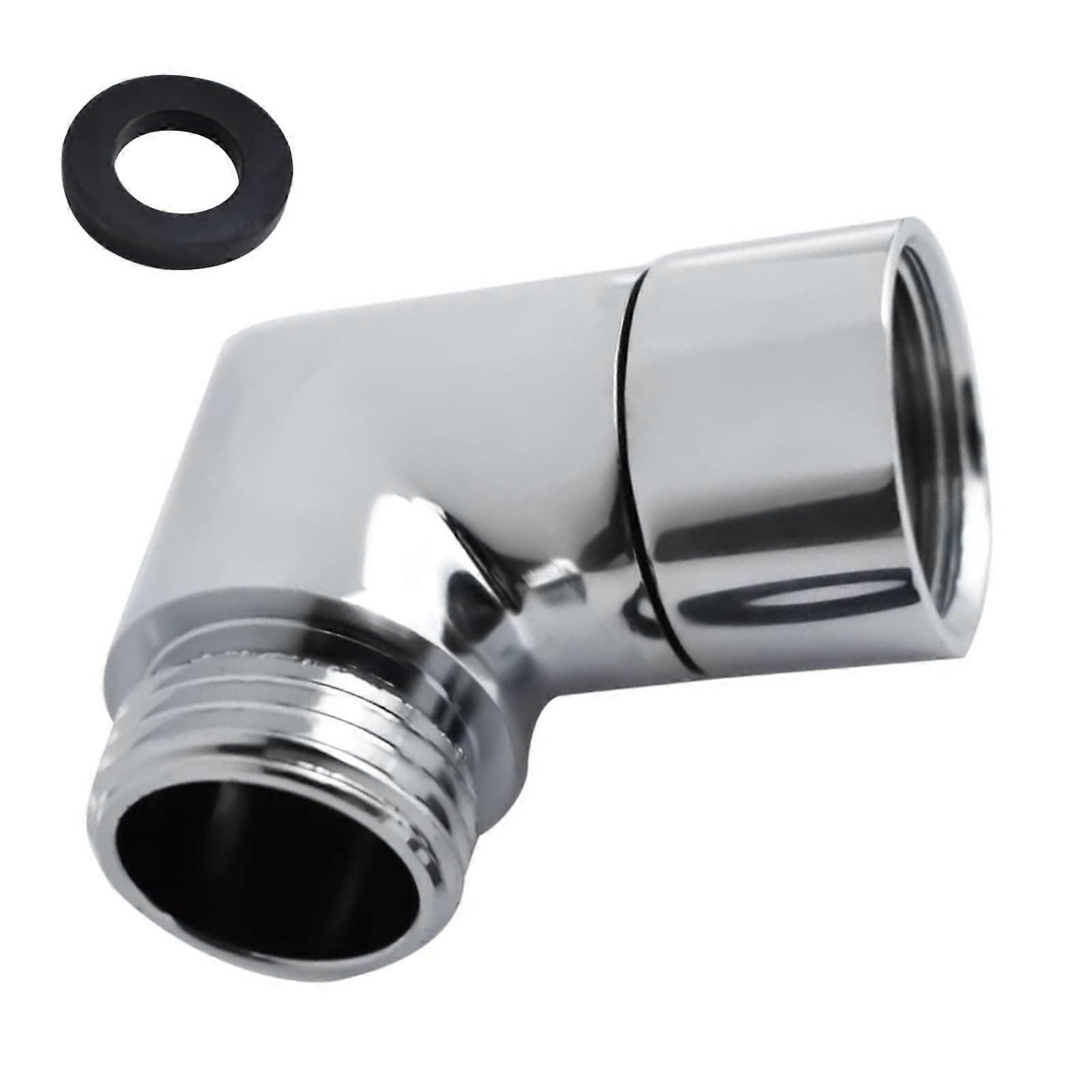 Shower Head Extension 90 Degree Adapter for Hand Shower, 1/2 Inch Movable Connection Joint, Silver with Washers