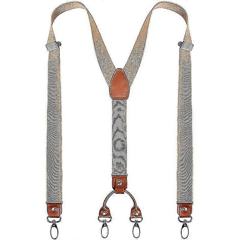 Mens Y-shaped Wide Heavy Duty Suspenders With 4 Metal Clips Adjustable Elastic Straps