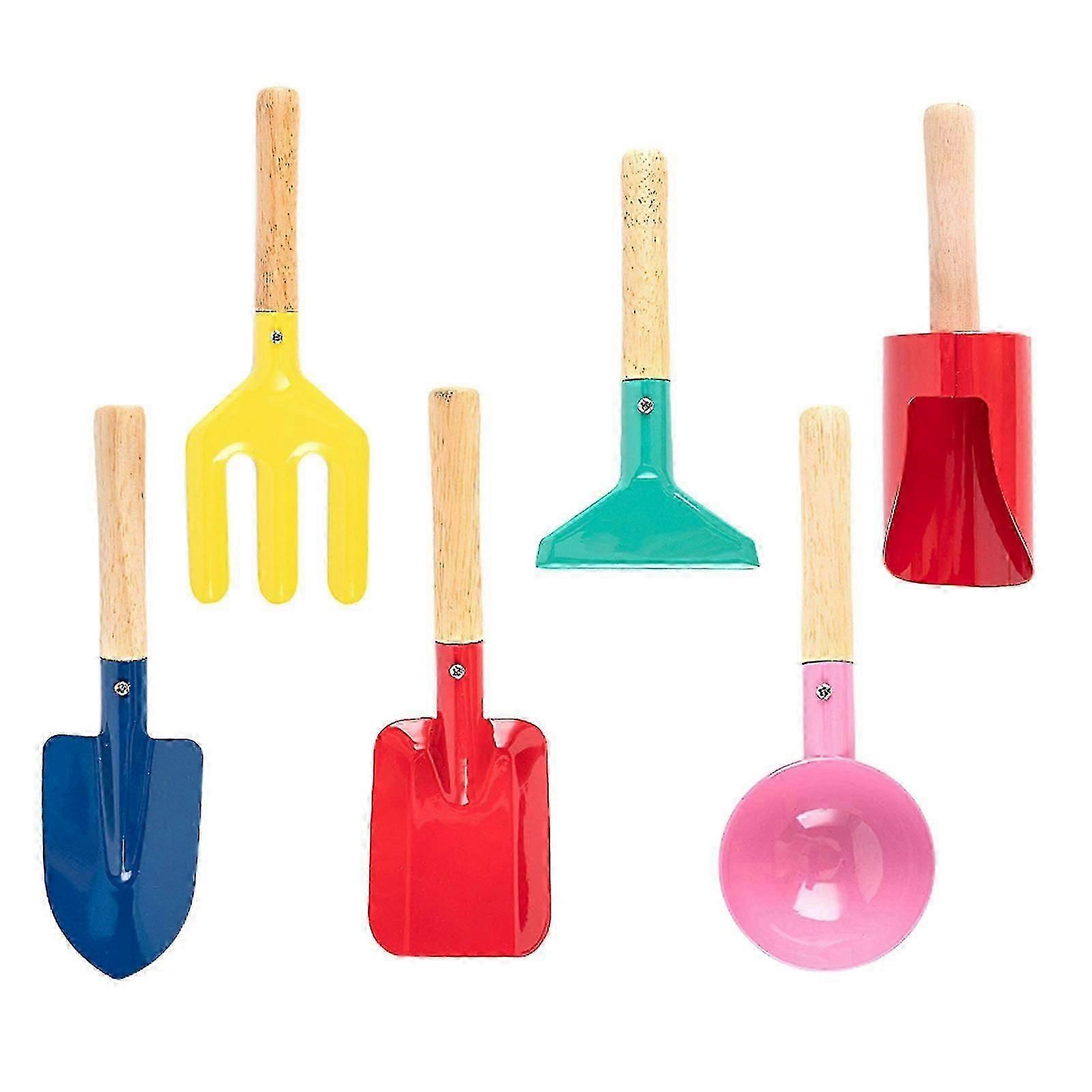 6 قطع 8 '' ألعاب الشاطئ للأطفال، مجموعة ألعاب الرمل مع حقيبة للماء، أدوات حديقة معدنية مع مقبض خشبي قوي، اسطوانة معدات البستنة، ملعقة، شوكة