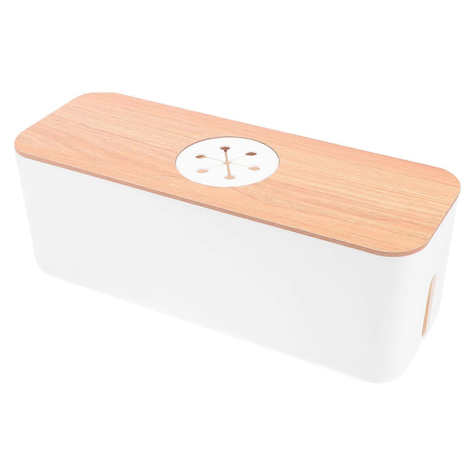 1 Piece Round Cable Storage Box with Hole, Cable Management Box for Power Strips and Cords, Practical Organizer for Desk and Gaming Area, White