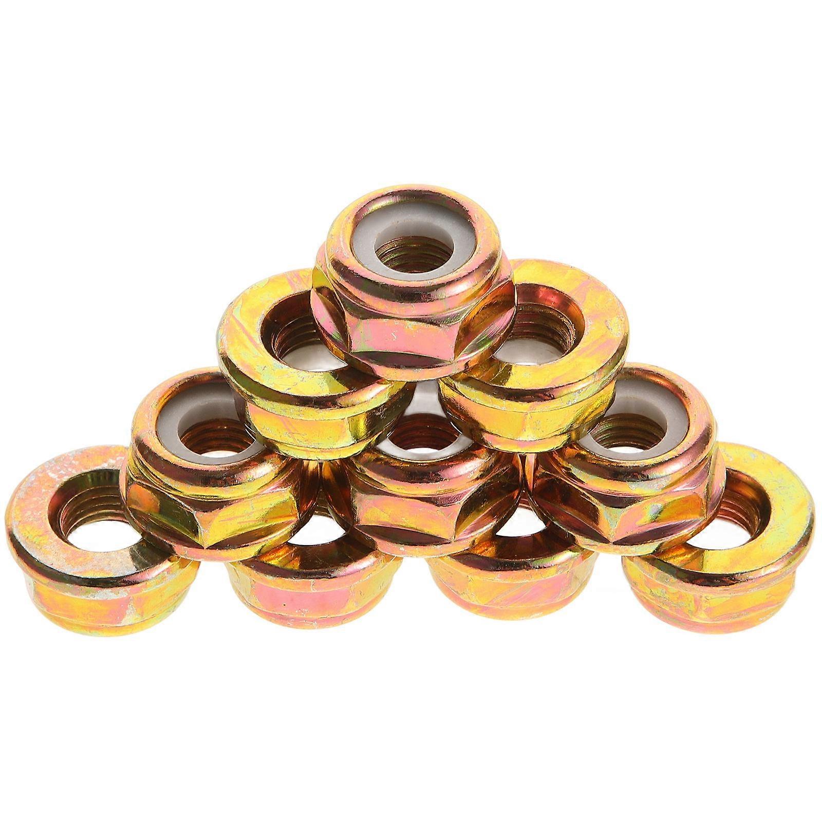 Lawn Mower Nut for Grass Trimmer Outdoor Yard Metal Golden Reverse Thread 10Pack