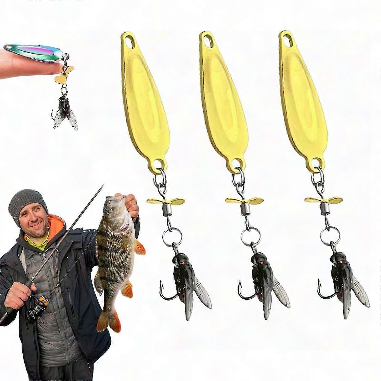 5Pcs Bionic Fliegenfischen Köder 2025 Neue Metall Propeller Köder, Salzwasser Süßwasser Fliegen Spinner Schwimmköder
