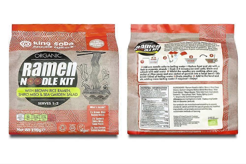 King Soba Organic Brown Rice Ramen Kit Shiro Miso Sea Garden Salad 190g - 4 Pack