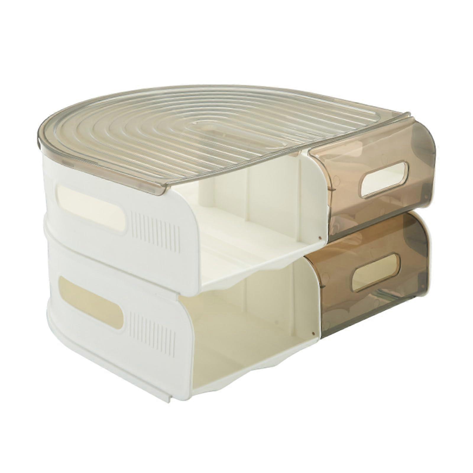 2 Layer U Shape Eggs Storage Box Roll Out Design Clear Refrigerator Organizers Beige