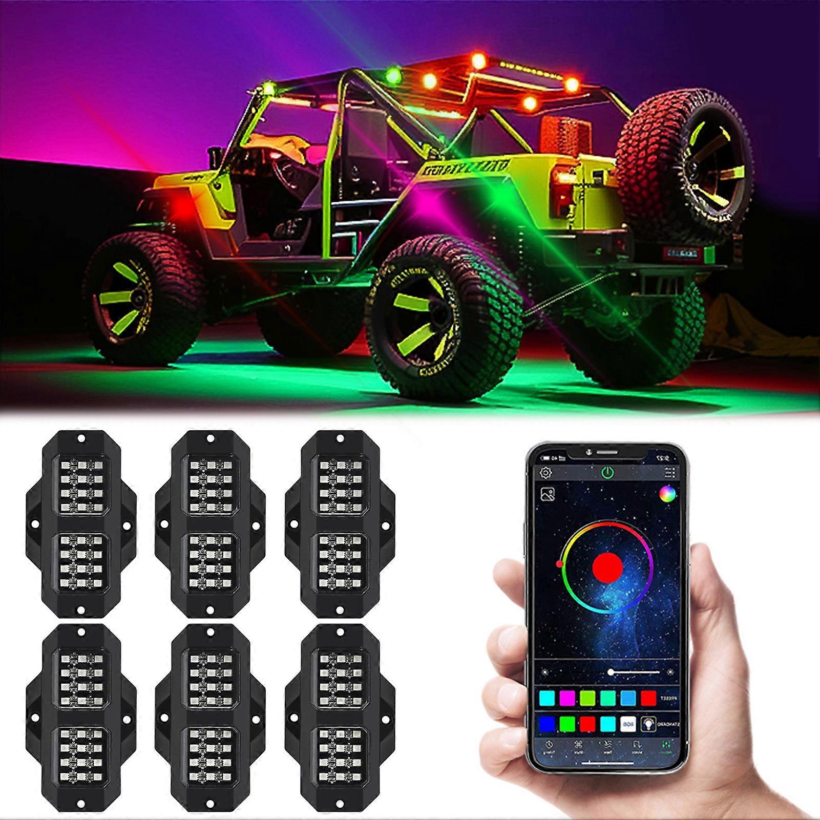 6PCS LED Rock Light Kit 16M Colors APP Control IP68 Waterproof