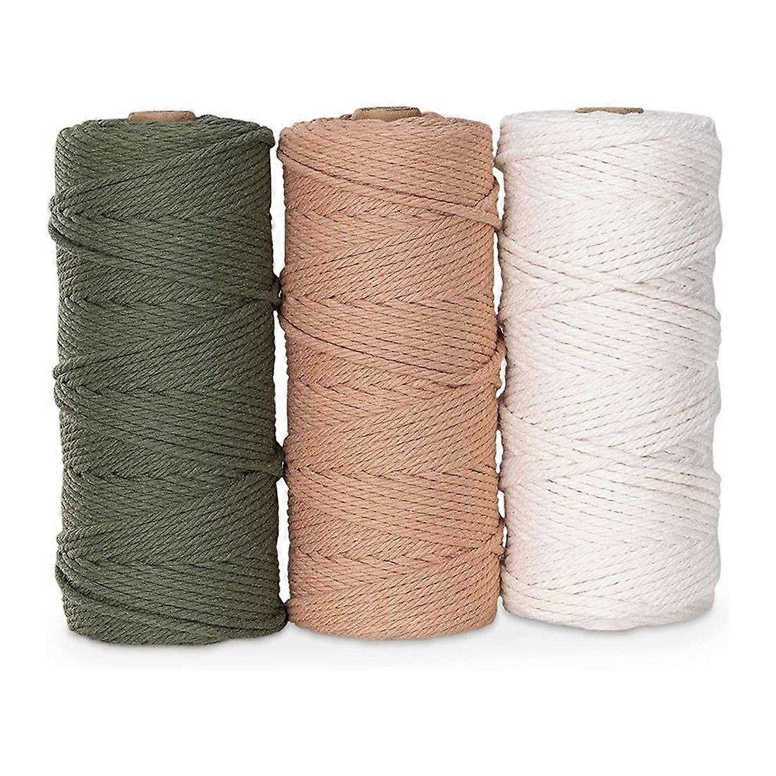 Macrame Yarn 3 - Cotton Cord for DIY Projects Tapestry Dream Catcher - Cotton Cord - White Olive Gr