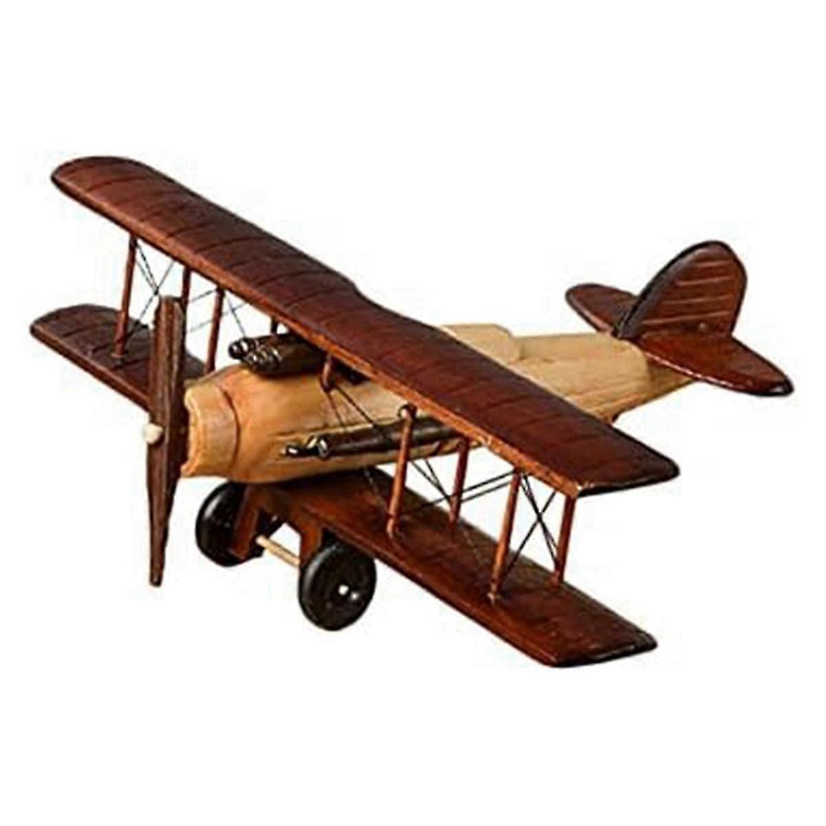 Retro Aircraft Handicraf Wooden Airplane Model,Vintage Biplane Model Desktop Decoration Photo Props
