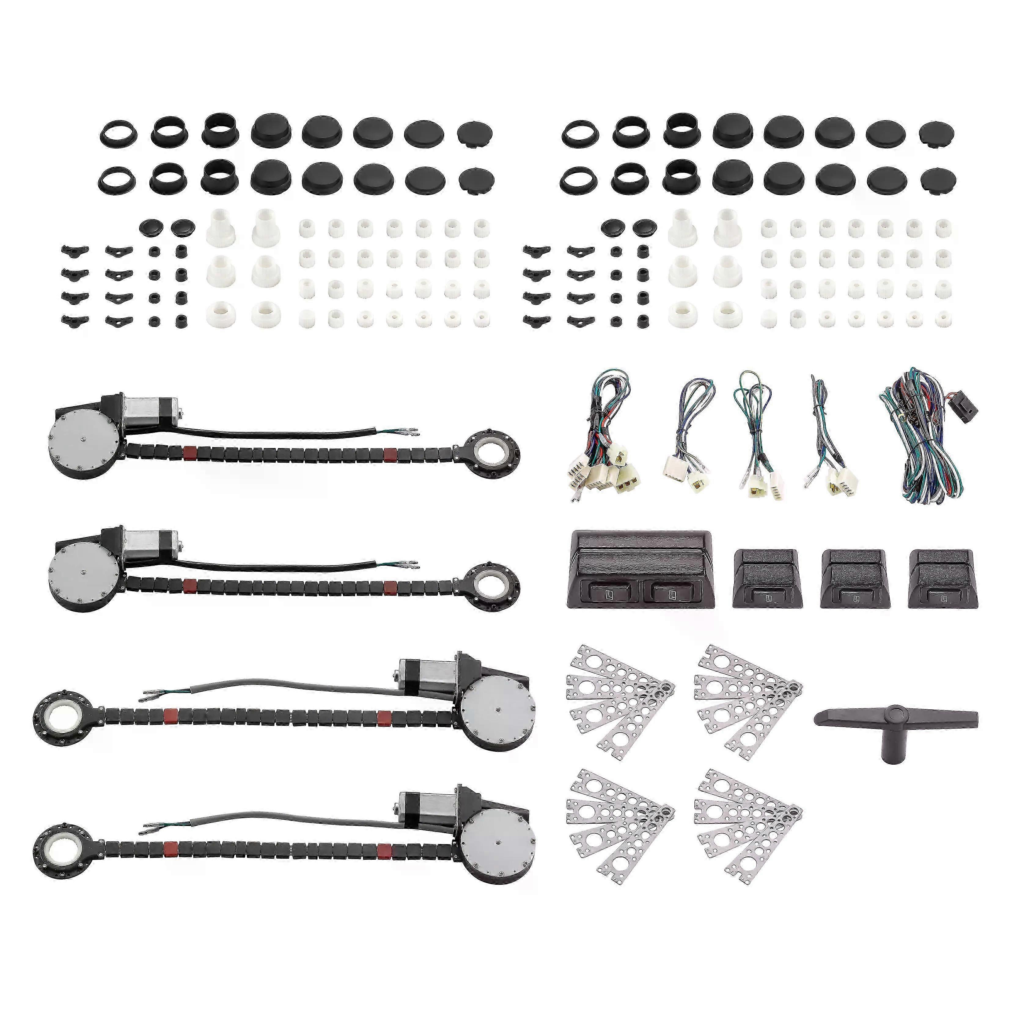 2/4Doors Universal 12V Power Window Lift Regulator Conversion Kit with Power Harness Suitable for Pickup Trucks Vans SUVs