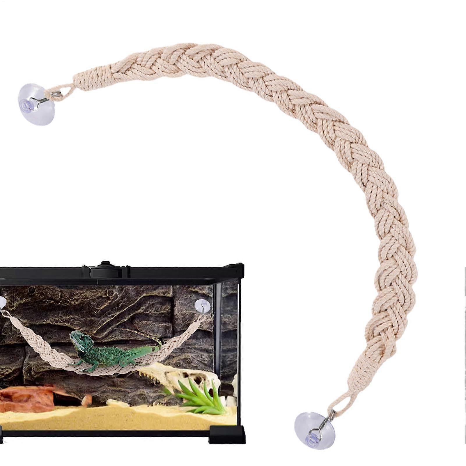 Hermit Crab Rope Ladder 23.6Inch Climbing Bridge For Geckos, Snakes Terrarium Jute Toy With Suction Cups Beige