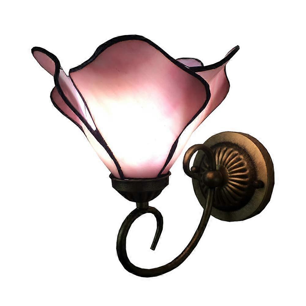 Tiffany Wall Lights Retro Rustic Style Stained Glass Lampshade E27 Wall Sconce Pink Bedside Lamp