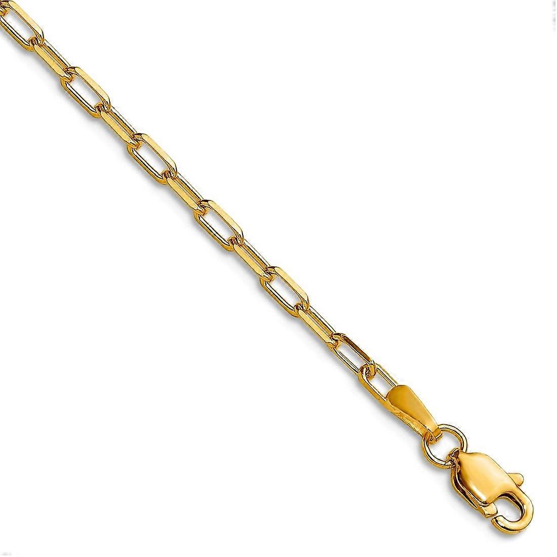 14k Yellow Gold 2.1mm Solid Beveled Paperclip Chain Bracelet Link-Bracelet for Women and Men - Length: 7 to 10