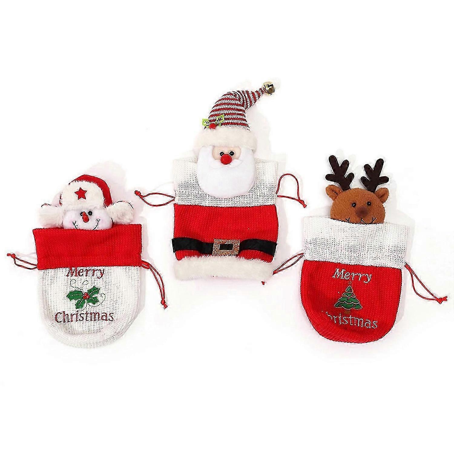 Christmas Candy Bag Knit Dolls Decorations Drawstring Cookie Box for Holiday