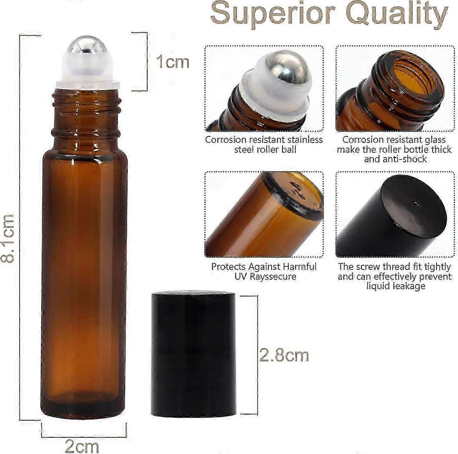 sunrain roll-on bottles compatible with essential oils, refillable, amber-colored glass ro