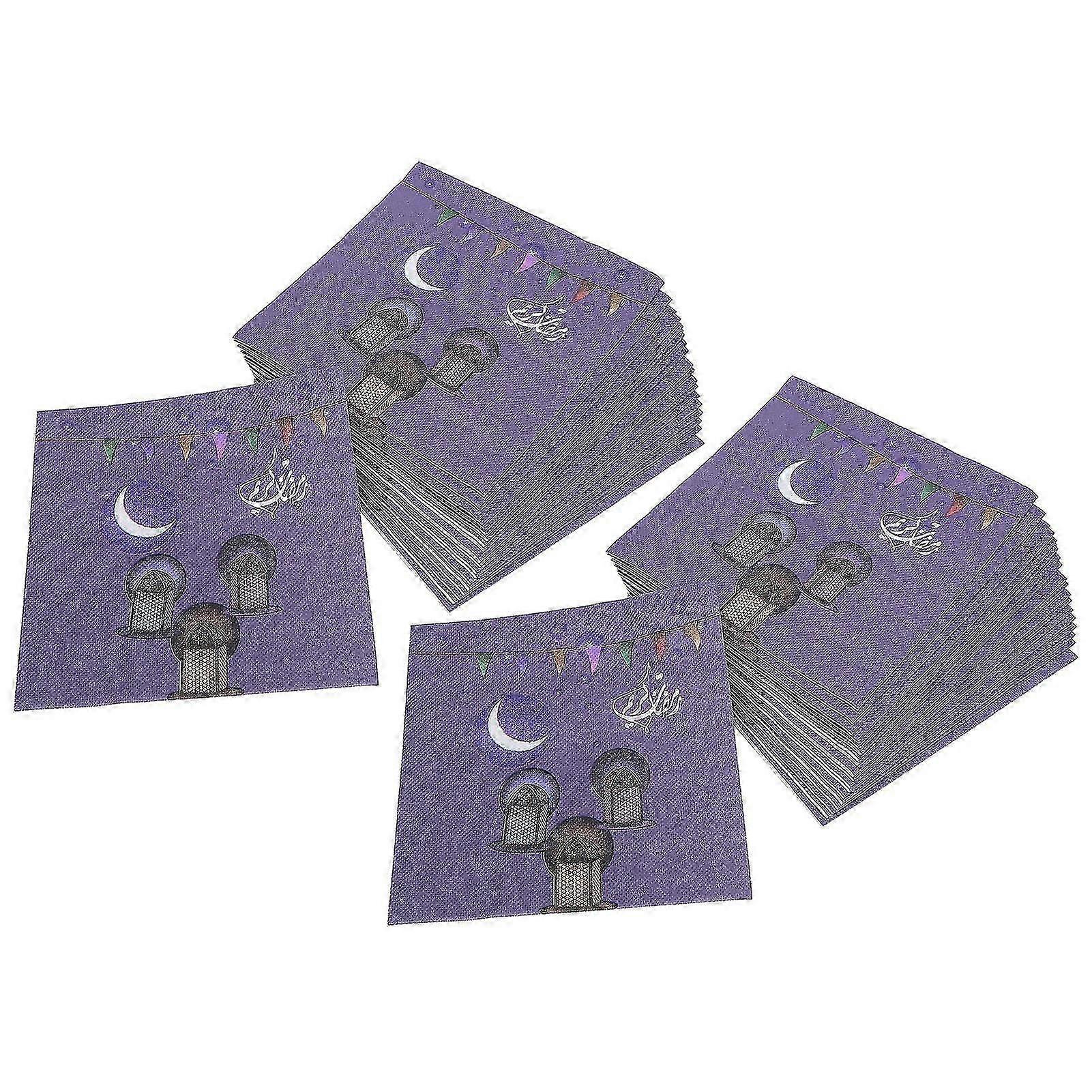 Ramadan Pattern 4 Layers High Absorbent Napkins Tissue Handkerchief Paper for Party Dinner (40 Sheets, Purple)
