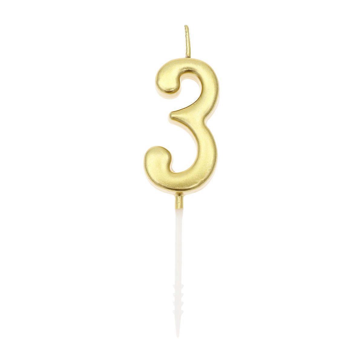 Number Candles for Cakes Number 3 Gold Glitter Candle for Lighting