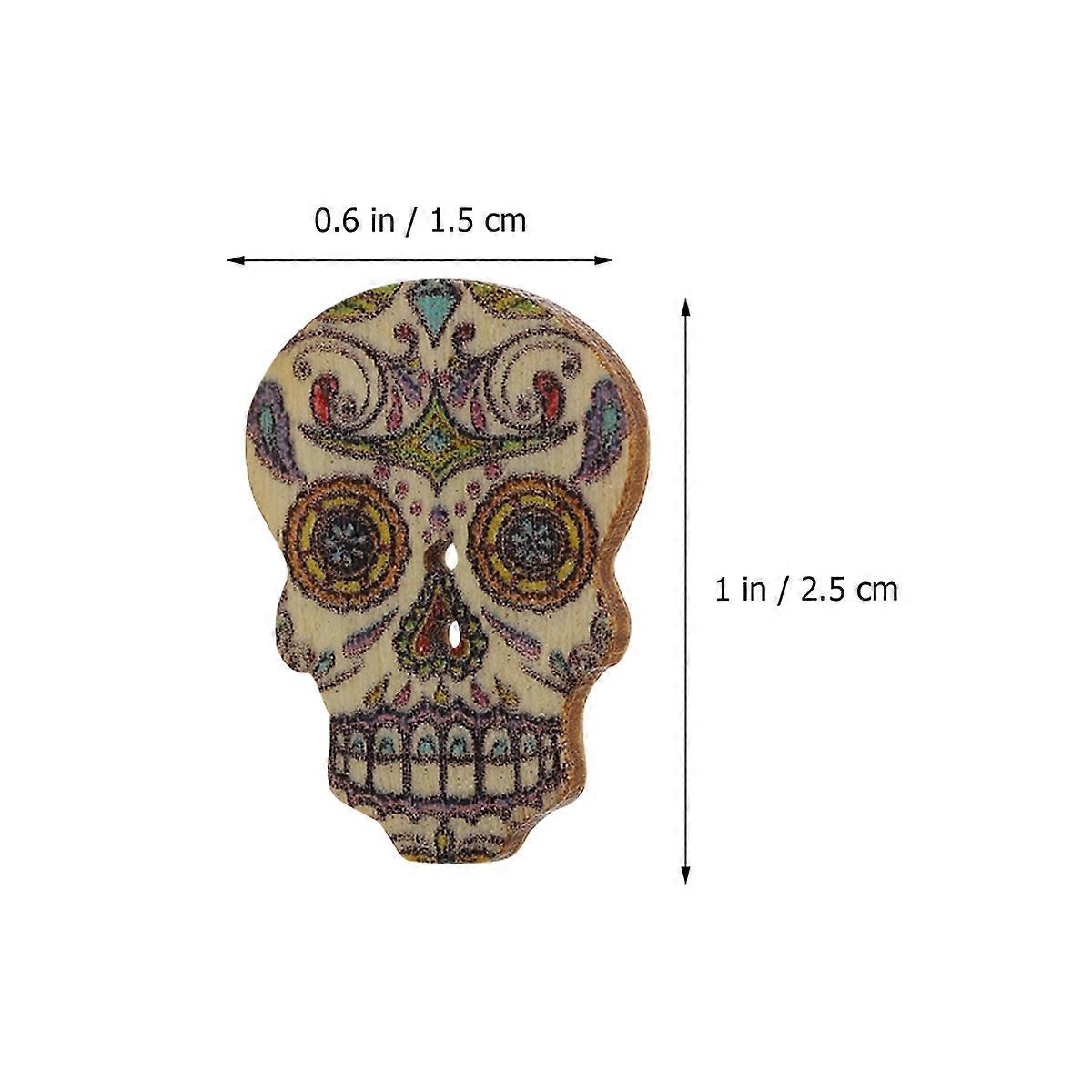 Halloween Sewing Buttons Colorful Skull Shape Wooden Clothing Accessory 2.5X1.5cm Decorative 100Pcs