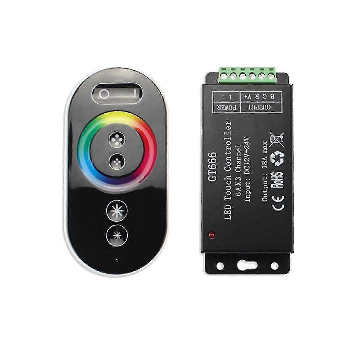 GT666 RGB LED Controller Wireless RF Touch Remote DC 12V 24V 18A 3 Channels Lights Tape Dimmer Swit