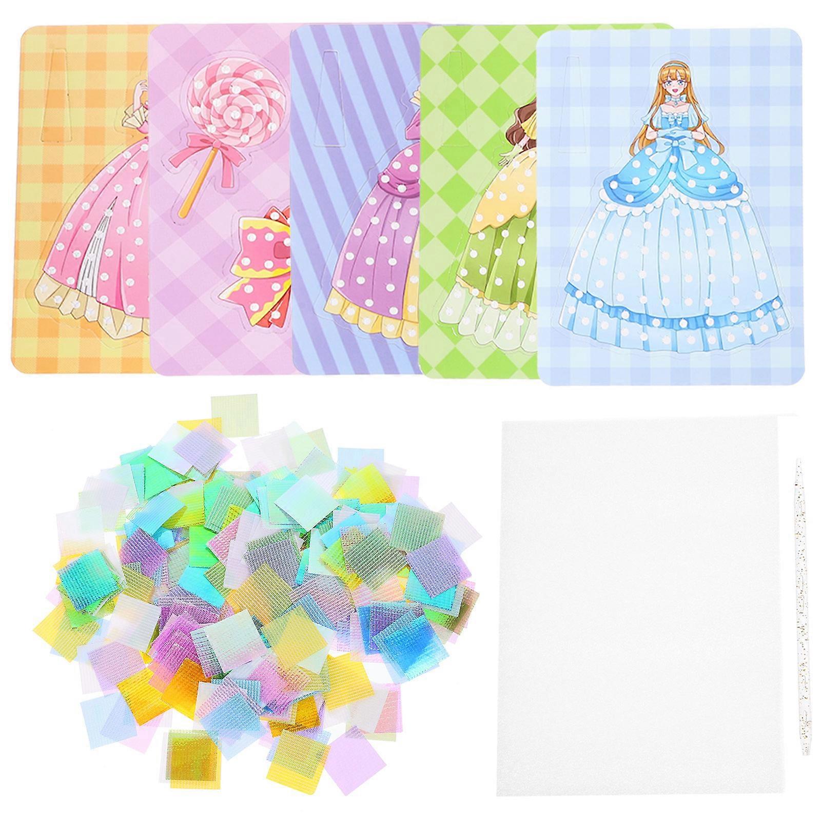 Kids Crafts Puncture Painting Material Banquet Dress Shape Diy Needlework Tool Develop Hands-on Ability 7.3×5.5×0.1in Pearl Wool Color Matching 1 Set
