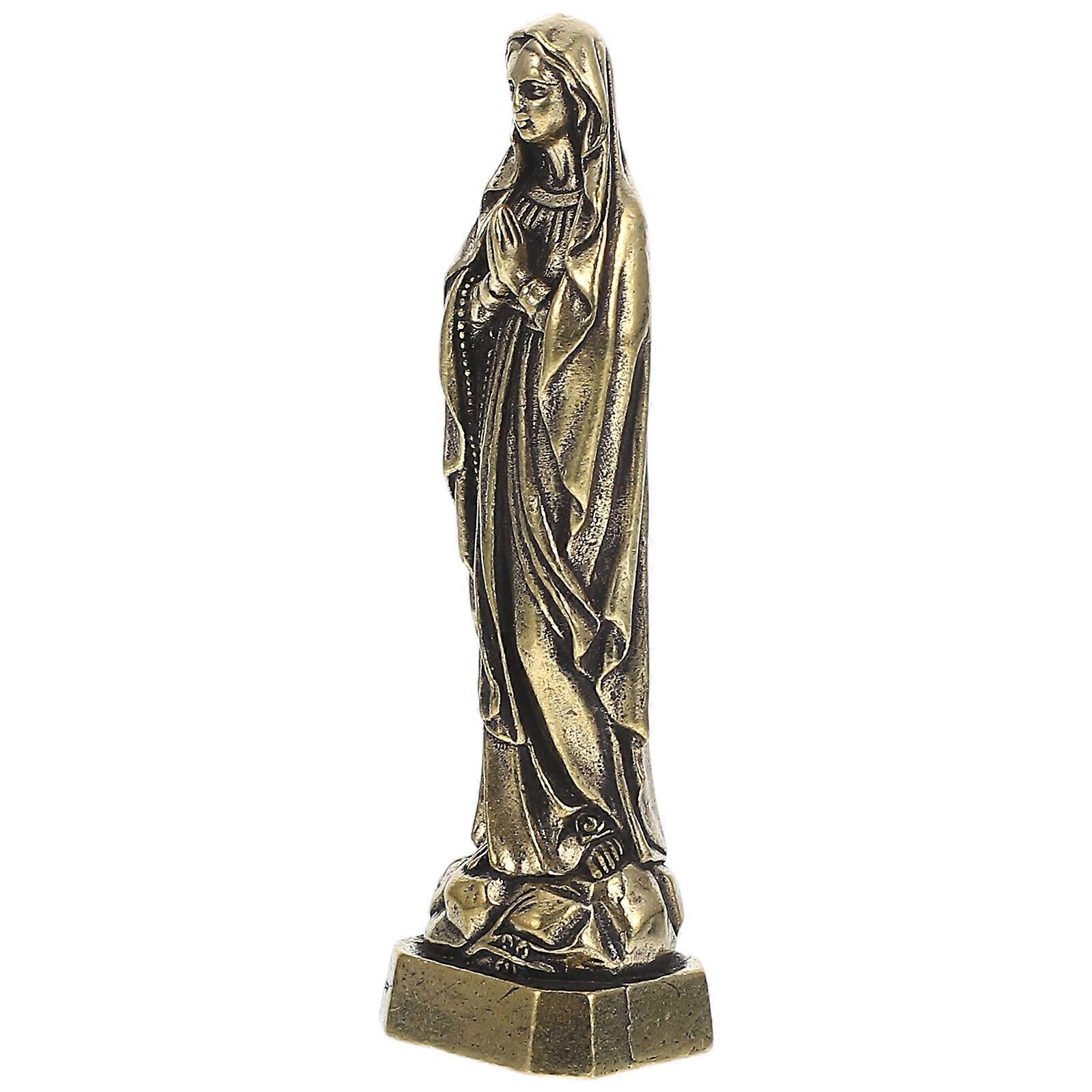 Brass Virgin Mary Statue Miniature Decorative Sculpture 3Pcs Set