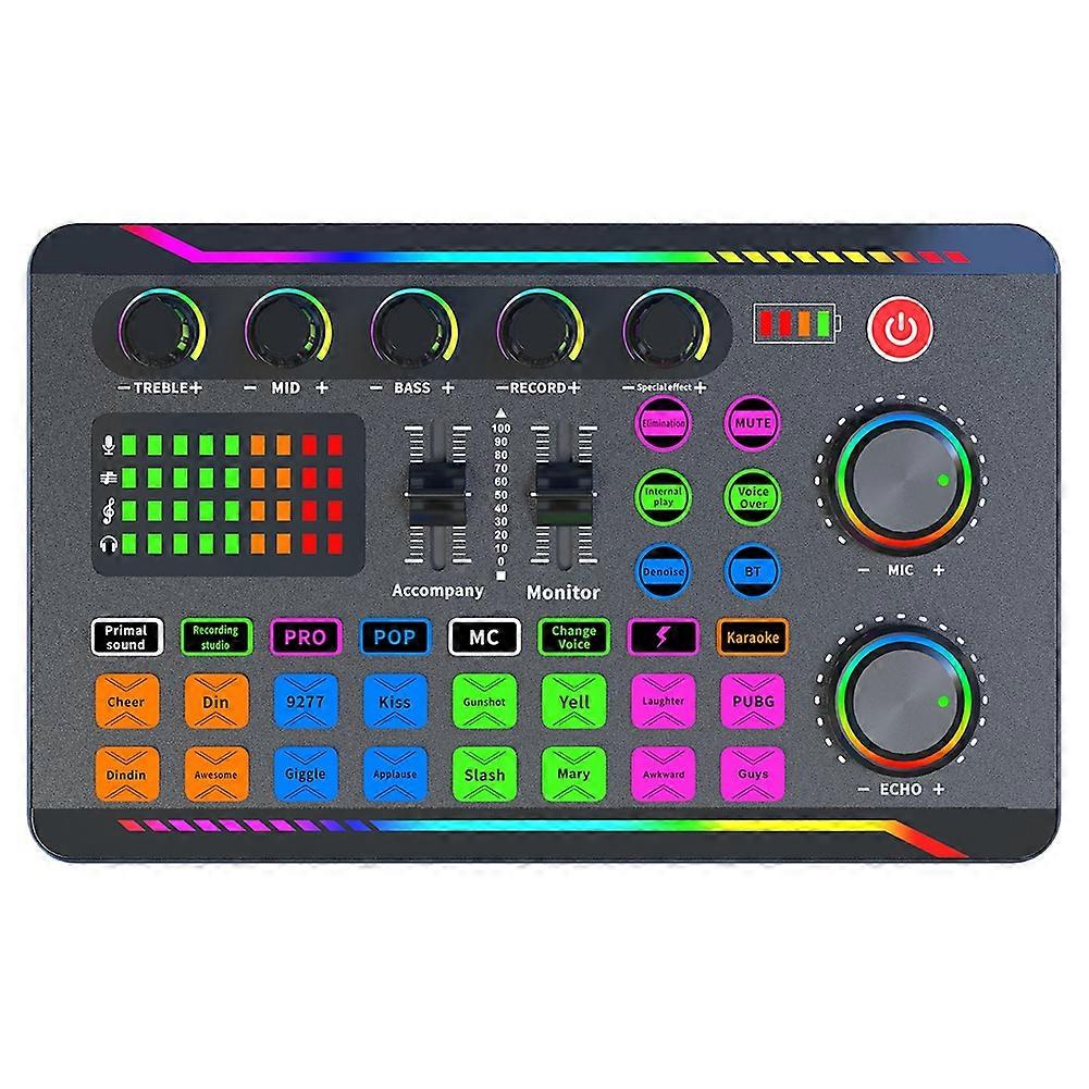 F998MAX Gaming Audio Mixer Streaming Mixer with Audio Interface BT Sound Board Voice Changer Sound Card,for PC Phone