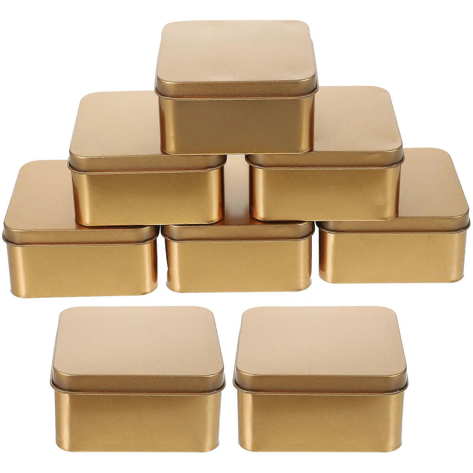 Chocolate Container Square Tin Box with Lids Golden 8.5X8.5X4.5CM Food Storage 10Pcs