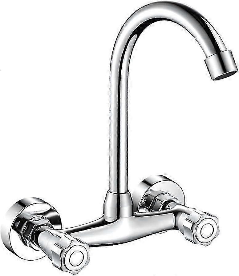 Double Hole Wall Mounted Sink Faucet Basin Sink Hot and Cold Water Mixer Tap for Balcony Laundry Table