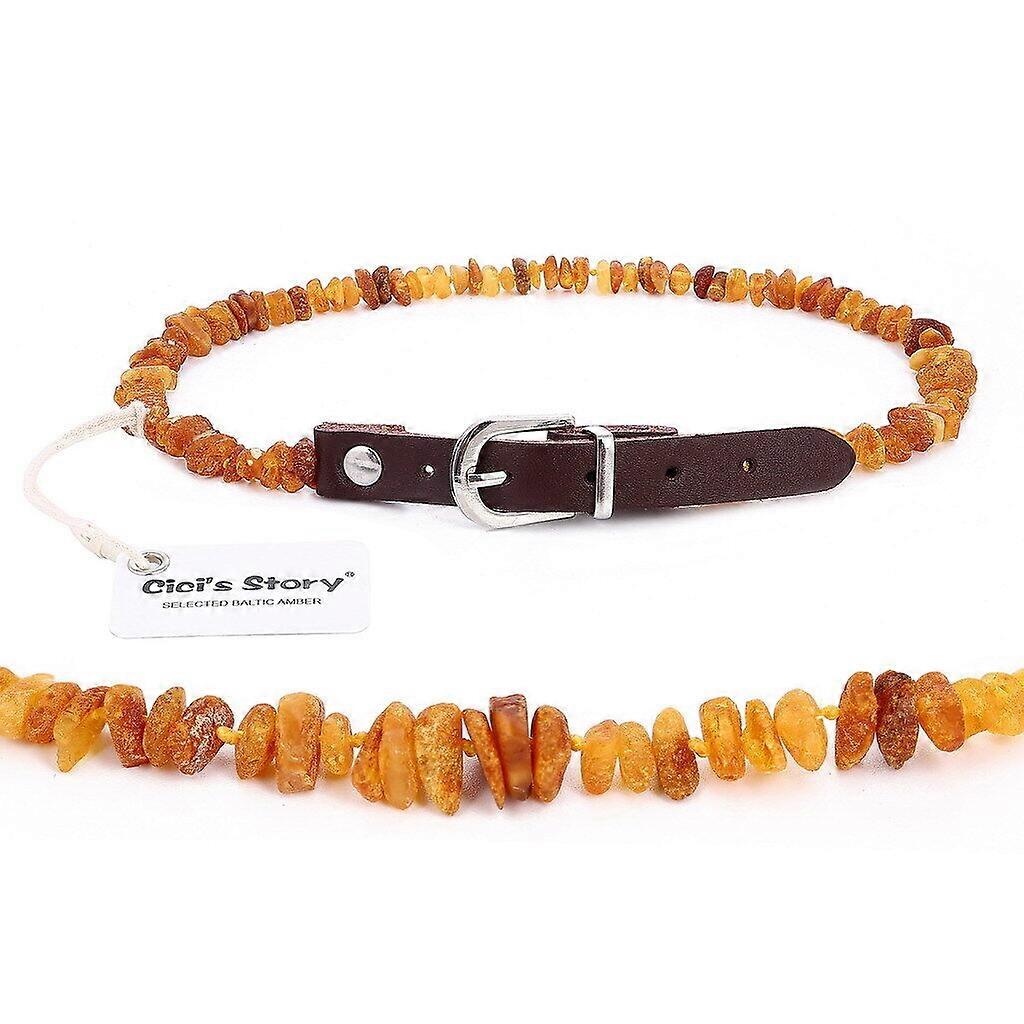 קולר ענבר לכלבים וחתולים עם רצועת עור מתכווננת - נבדק במעבדה