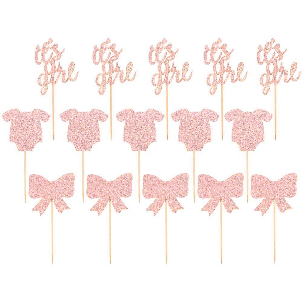 Pink Decorative Cake Toppers for Party Use 72Pcs Inserting Cards