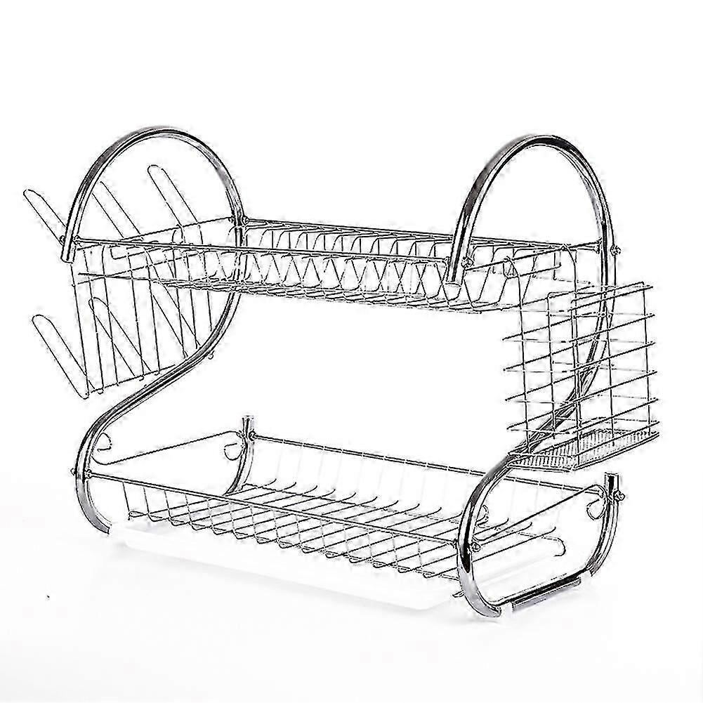 2-layers Dishes Drying Rack Multifunctional Cup Holder Tableware Storage Organizer