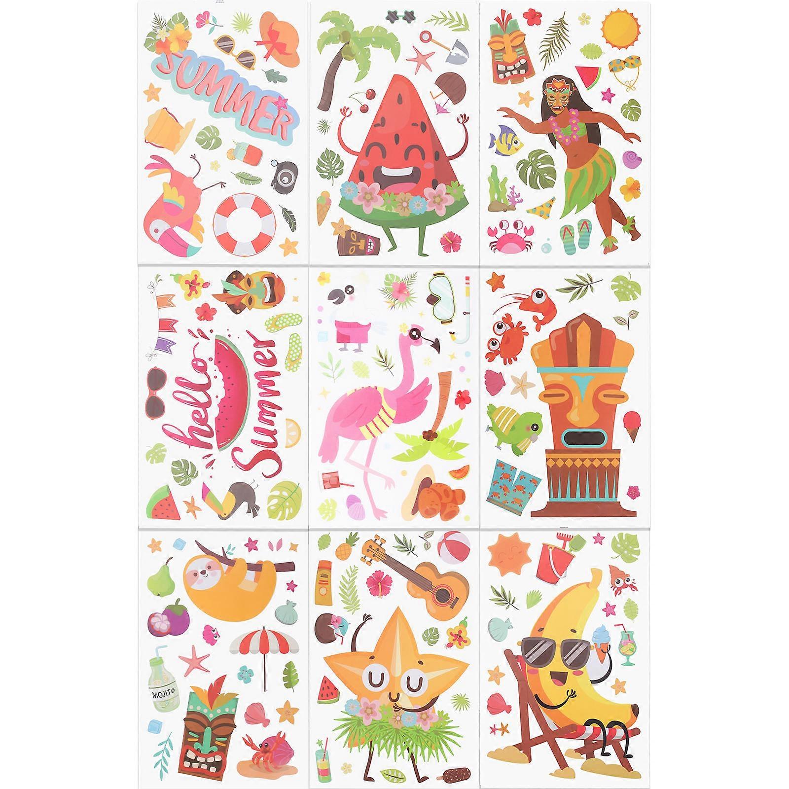 Colorful Summer Window Clings Paper Stickers for Home Decor 36 Sheets