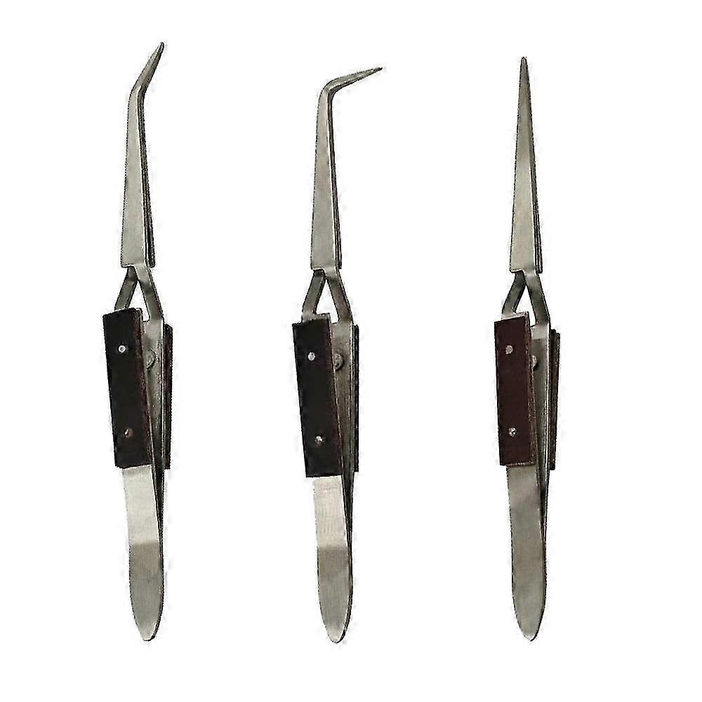 Improved Precision Reverse Tweezers 3-Piece Set: Non-Conductive, Heat & Anti-Magnetic, Pointed & Curved Tips for Detail Work