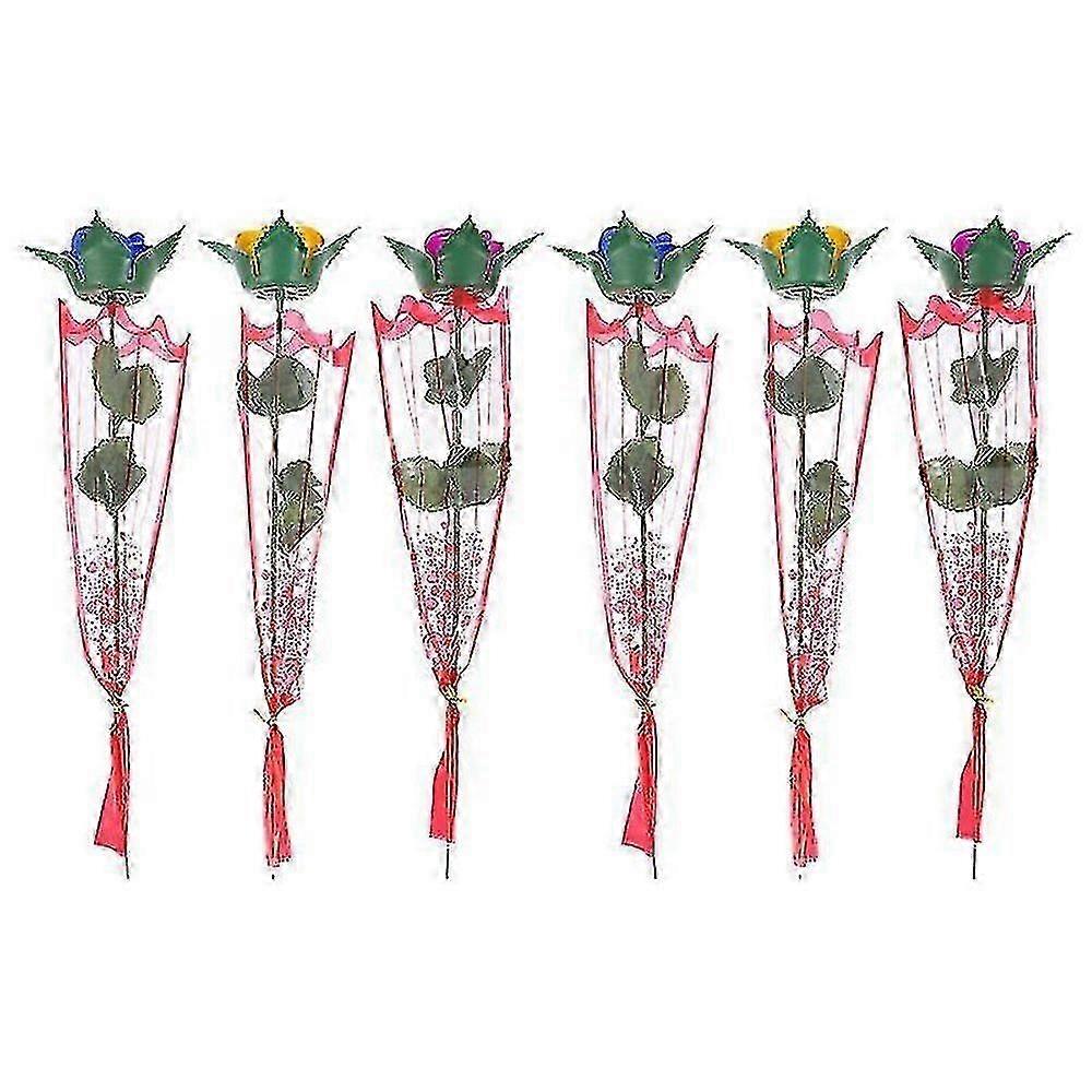 6pcsカラフルルミナスローズの装飾LEDシミュレートされたローズブーケ鮮やかな明るいローズブーケロマンチックなバレンタインデーギフト繊細な結婚式のシーンレイアウト