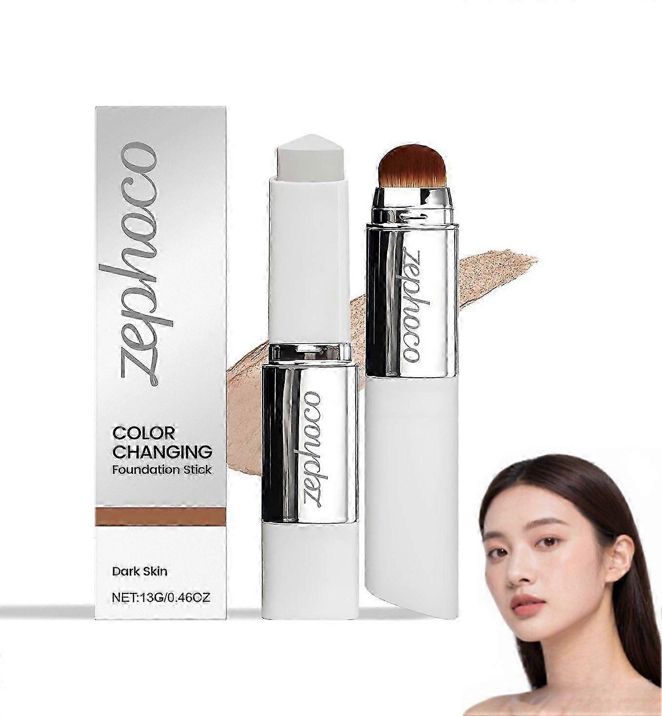 Color Changing Foundation Stick, Medium to Full Coverage Cream Stick Hydrating Makeup, Dual-Ended with Soft Brush for Flawless Look,Christmas Gifts