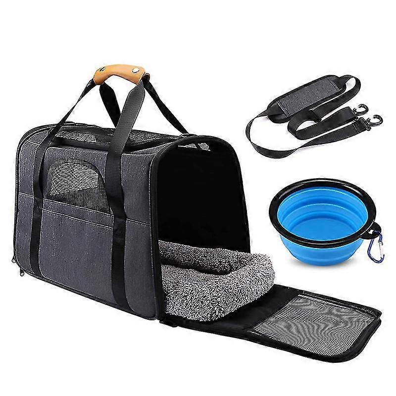 Cat Dog Carrier Bag, Breathable Foldable Cat Carrier Crate Cat Carrier With Removable Plush Mattress + Bowl, Pet Carrier For Cat Small Dog