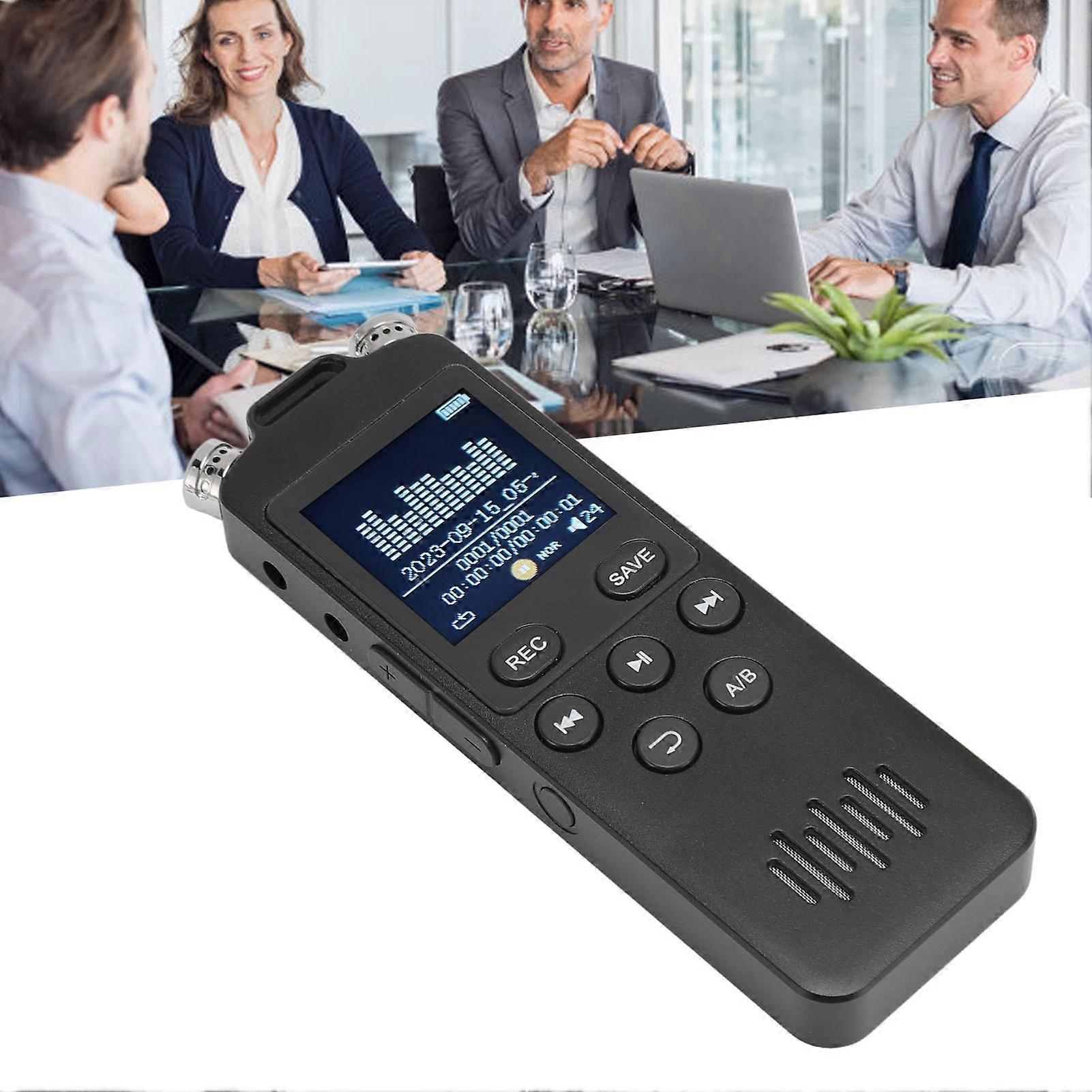 Voice Activated Recorder 1.44in Color Screen WAV MP3 Player Repeat Function 1536Kbps Digital Recorder for Meeting Interview 16GB 