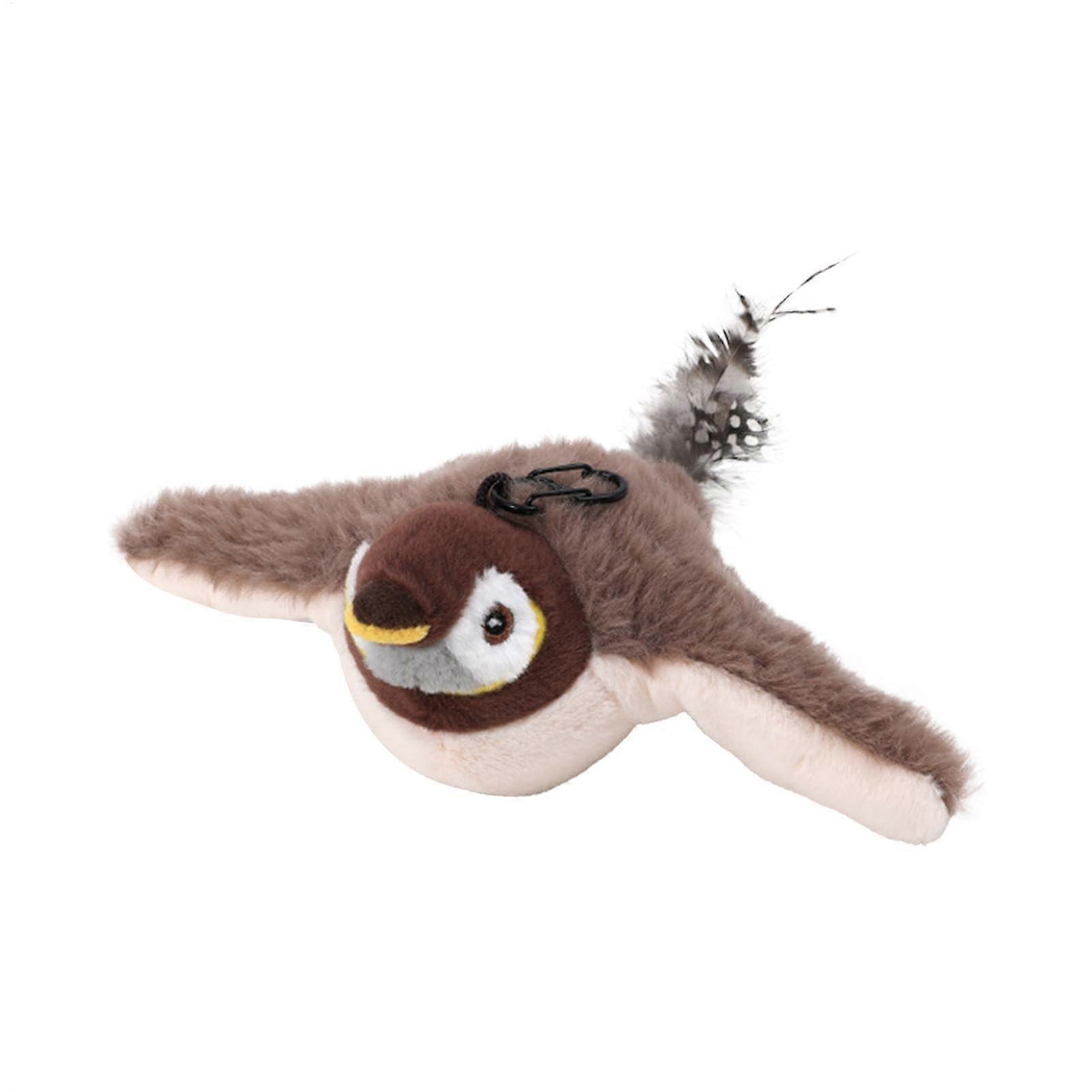 Rechargeable Plush Cat Toy with Realistic Chirping Bird Sparrow and Flapping Wings for Indoor Play