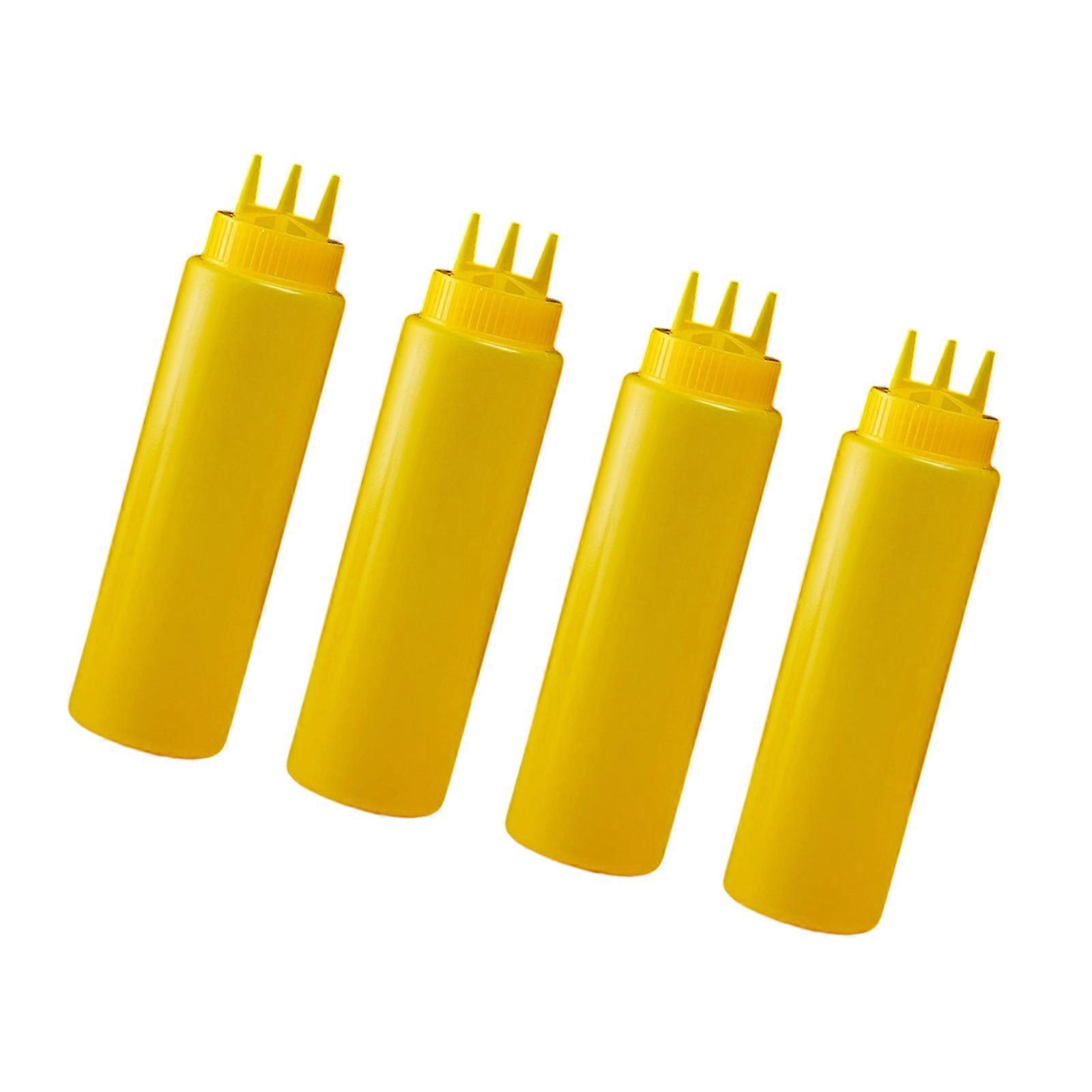 High Capacity 3 Hole Squeeze Bottles  Durable  Plastic Condiment Dispenser For Home Restaurants Easy Control Squeezing  Yellow