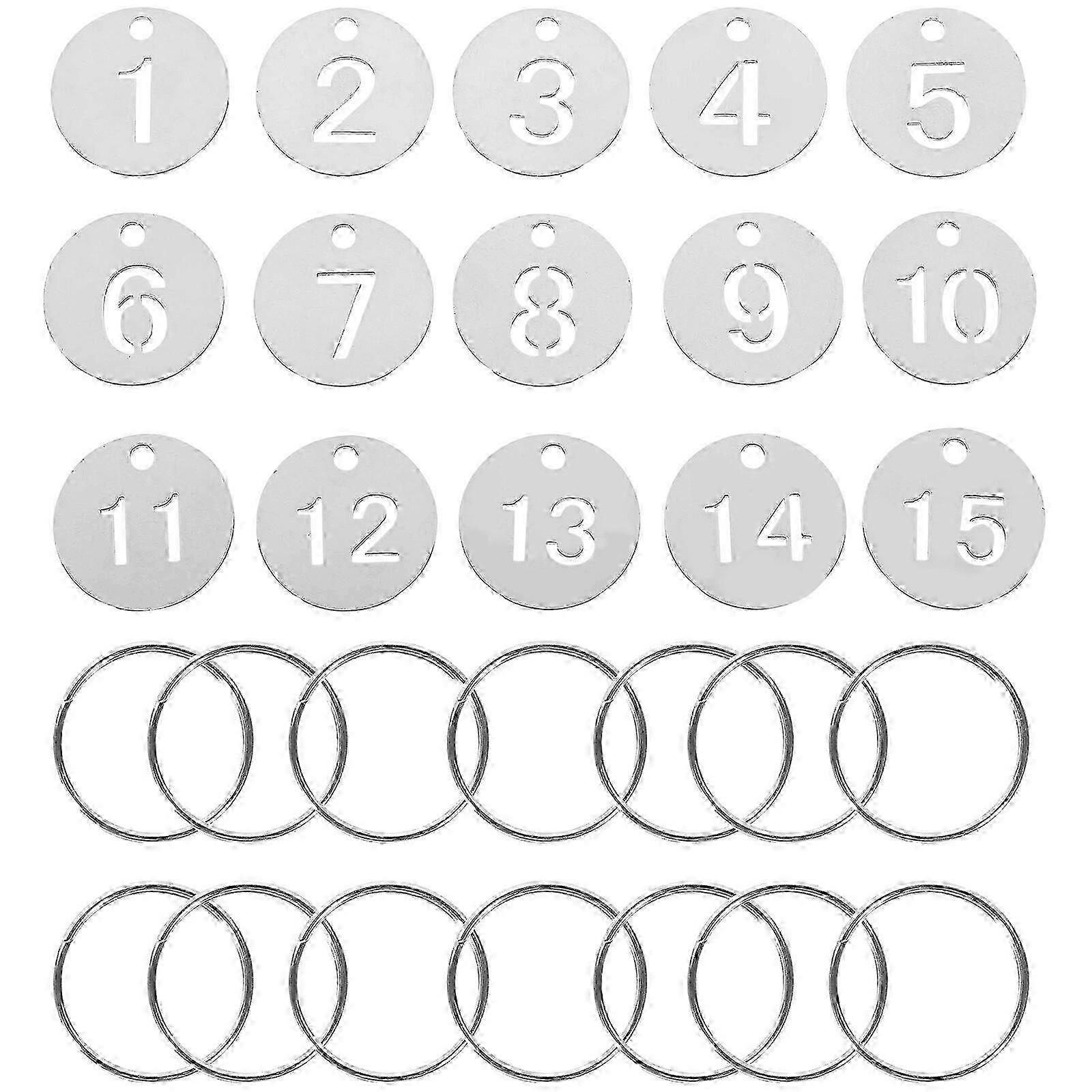 15 pcs Door Number Tag Stainless Steel Number Tags Key Tags Marking Number Tags with Rings (1-15)