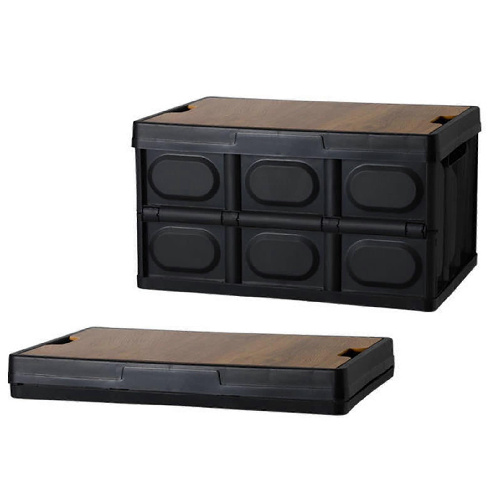 Camping Folding Bin Crates 2 Pack Collapsible Storage Box Plastic Stackable Foldable Organizer For Home Car Boot Black