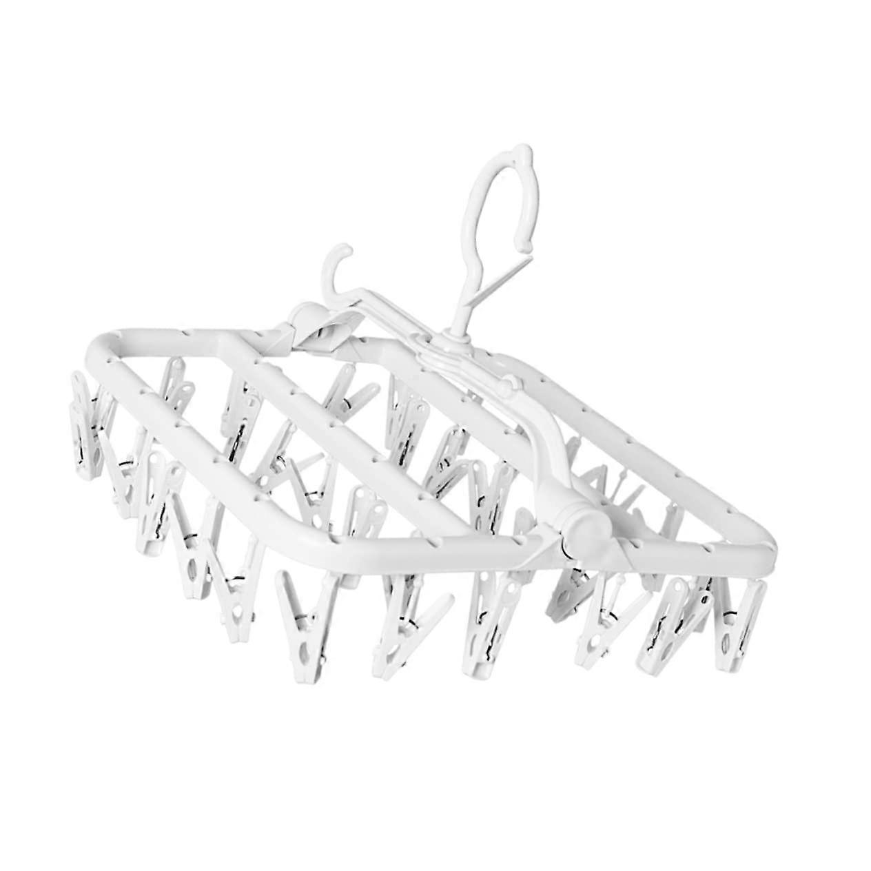 Clothes Hanger with White Hanging Clips, Foldable Non‑Slip Design for Socks Hats Underwear Storage and Space Saving